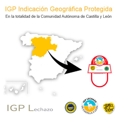 Mapa de España con la Comunidad Autónoma de Castilla y León destacada como área geográfica de la IGP